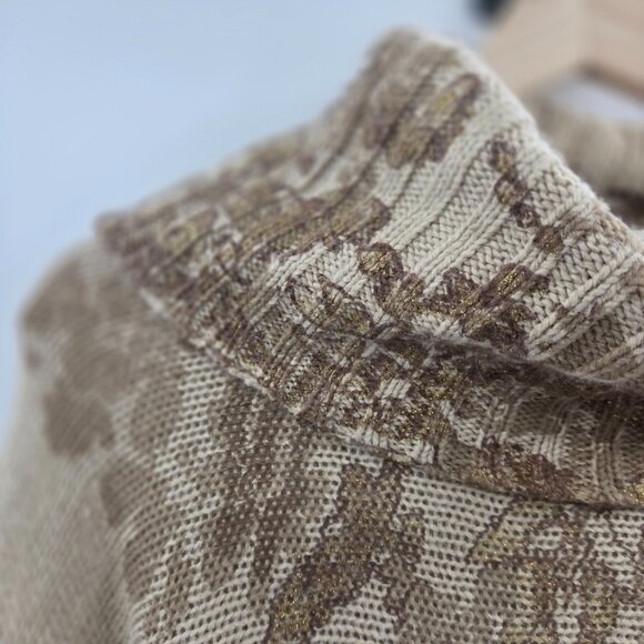 Vintage Calvin Klein Camel Brown Floral Turtleneck Metallic Sweater Medium - Picture 16 of 16
